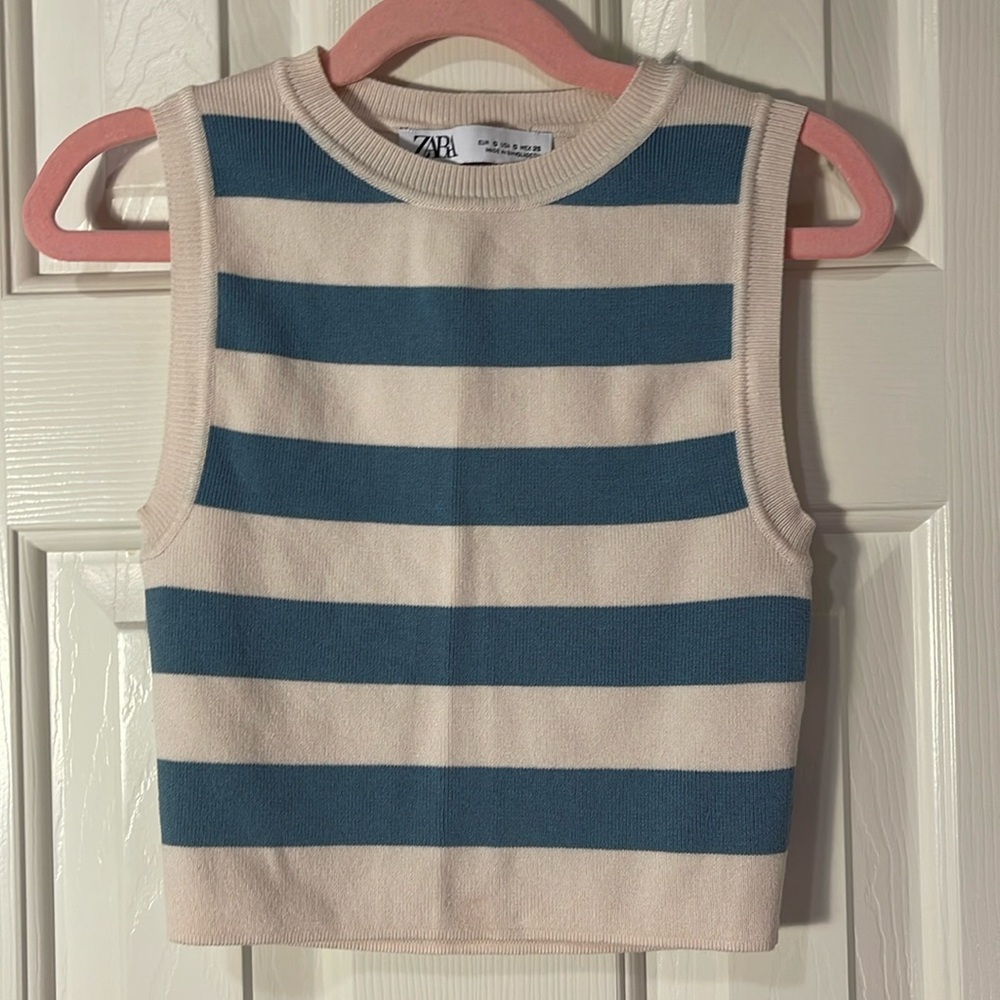 Zara Cropped Knit Striped Tank Top